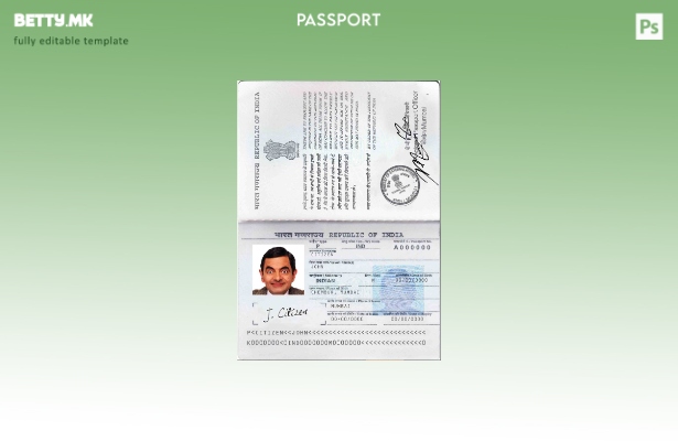 Шаблон за пасош на Индија ( – сегашен) во модерен стил